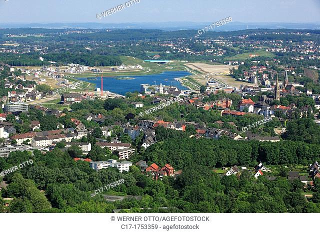 Germany, Dortmund, Ruhr area, Westphalia, North Rhine-Westphalia, NRW, Dortmund-Hoerde, city view, aerial view, Phoenix-See, Phoenix lake, artificial lake