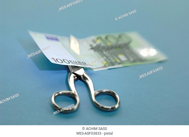 Euro bank note cut with a scissors