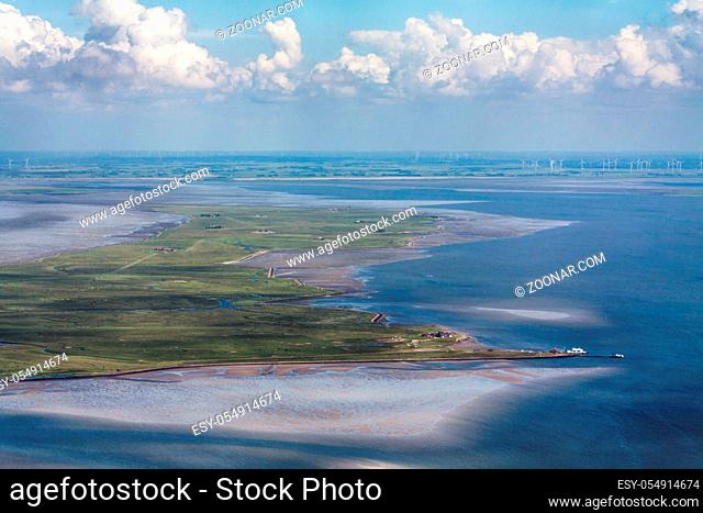 Hallig Langeness, Aerial Photo of the Schleswig-Holstein Wadden Sea National Park in Germany