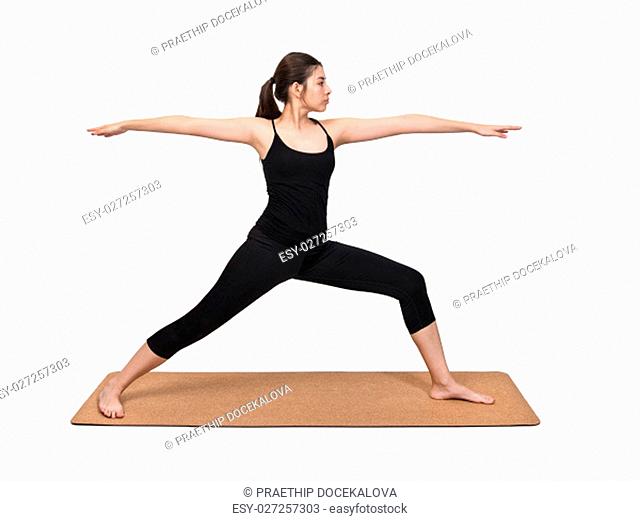 Young woman exercise yoga pose on yoga mat, isolated on white background
