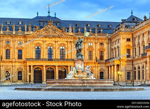 Wurzburg Residence is a palace in Wurzburg in evening, Germany