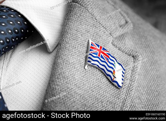 Metal badge with the flag of British Indian Ocean Territory on a suit lapel