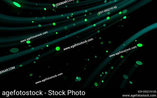 Abstract bright particles with flares are in space, imitation of rain, modern background, 3d rendering backdrop