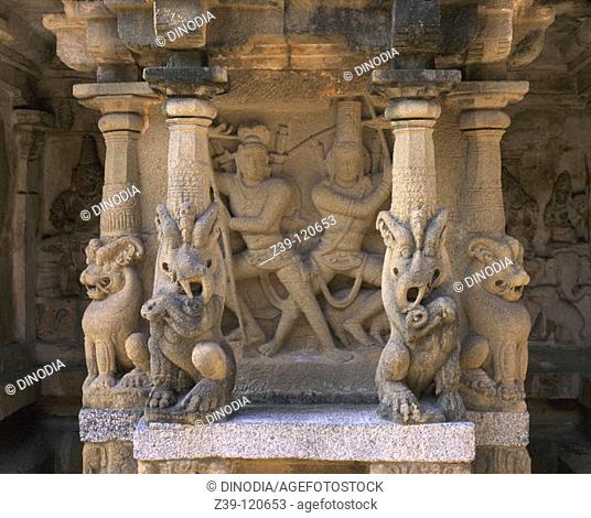 Arjuna and Shiva. Kailasanathar Temple  (7th Century). Kanchipuram. India