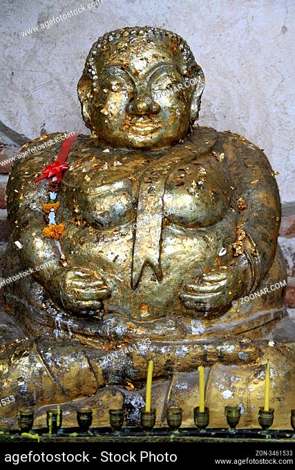 Golden Buddha in temple in Wat Mae Nang Pleum, Ayutthaya, Thailand