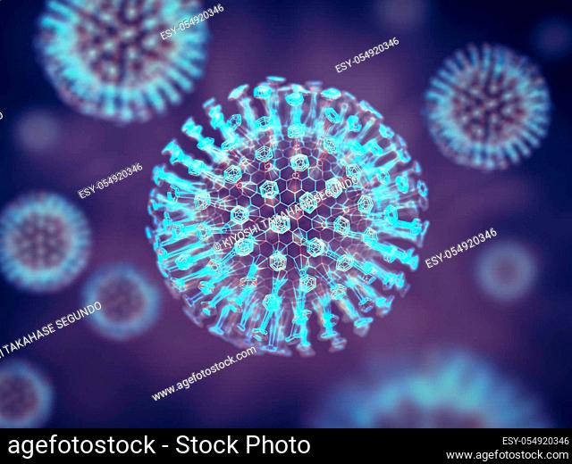 Conceptual illustrative virus. Image of a virus, pathogen with a generic virus form. 3D illustration