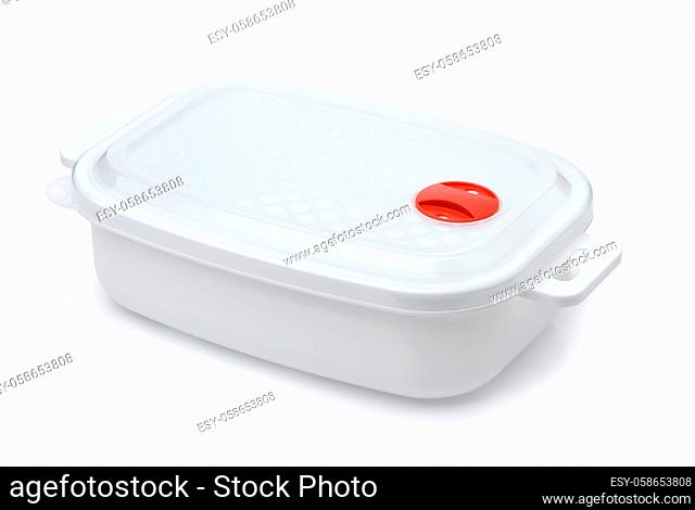 White plastic reusable food storage container isolated on white