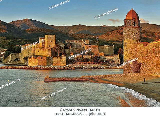 France, Pyrenees Orientales, Collioure, royal castle and church of Our Lady of the Angels