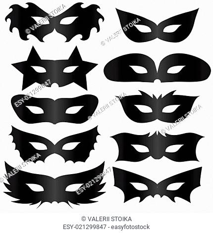 Black Silhouettes Masks Collection  Isolated on White Background