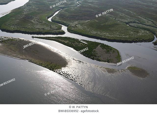 aerial view to river mouth, Netherlands, Zeeuws-Vlaanderen, Verdronken land van Saeftinghe