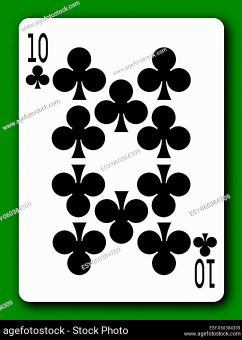 A 10 Ten of Clubs playing card with clipping path to remove background and shadow 3d illustration