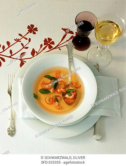 Tomato consommè with crayfish tails