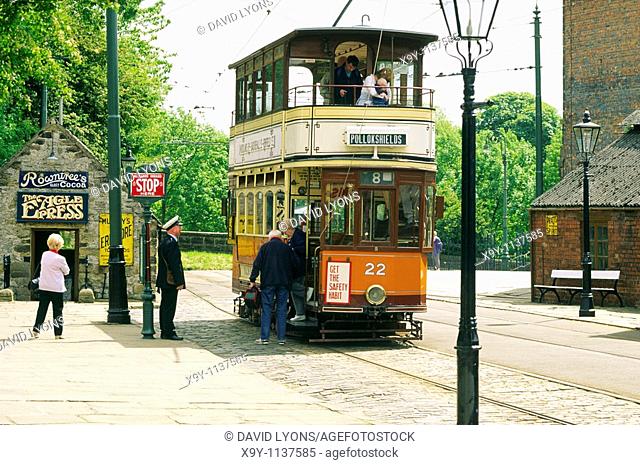 National Tramway Museum at Crich near Matlock and Derby, Derbyshire, England UK  Vintage trams