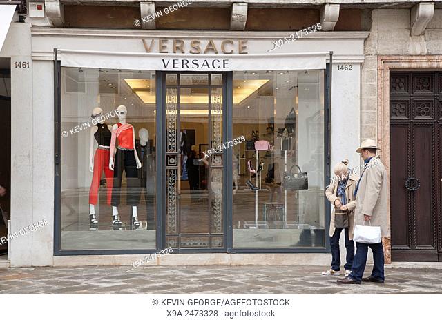 Versace Shop Window and Facade with Couple, Venice; Italy