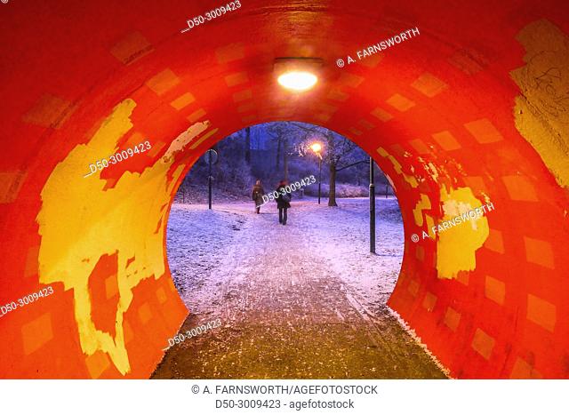 STOCKHOLM, SWEDEN. Colored tunnel in Fruängen suburb