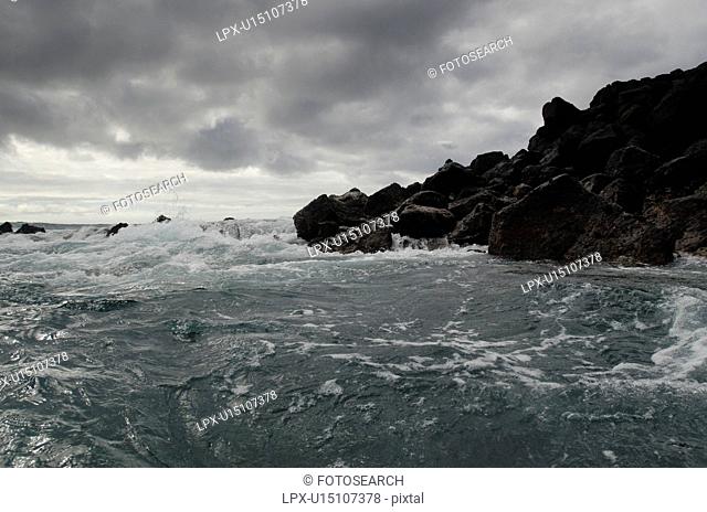 Waves breaking on the coast, Playa Ochoa, San Cristobal Island, Galapagos Islands, Ecuador