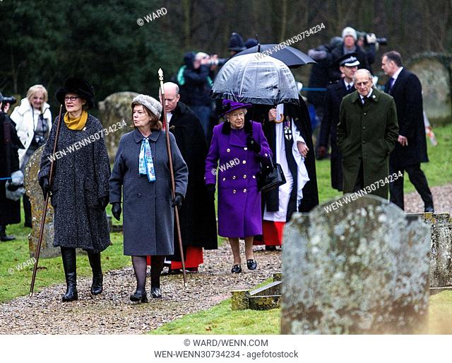 Queen Elizabeth II and Prince Philip, Duke of Edinburgh visit the church of St Mary the Virgin at Flitcham on the Sandringham Estate Featuring: Queen Elizabeth...