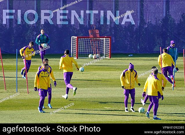 Fiorentina's players pictured during a training session of Italian ACF Fiorentina, on Wednesday 29 November 2023 in Firenze, Italy