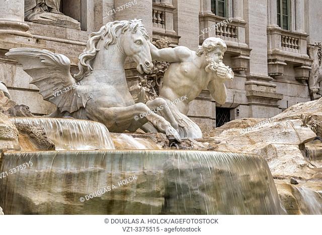 Triton with Horse Representing Tranquil Seas Trevi Fountain Rome Italy World Location