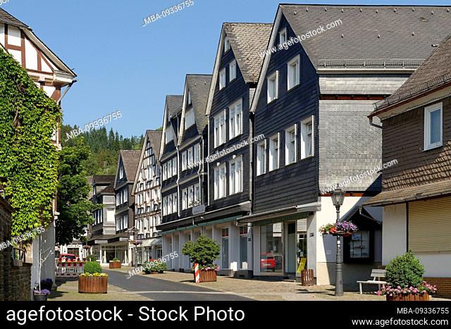 Historic old town houses in the Königstraße, Bad Laasphe, Siegen- Wittgenstein, North Rhine-Westphalia, Germany