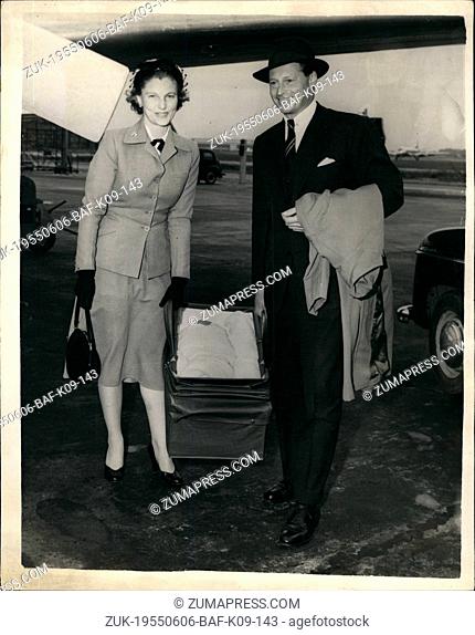 Jun. 06, 1955 - German Prince and His wife fly to Germany for triple christening: Flying from London to Germany this evening were Prince and Princess Friedrich...