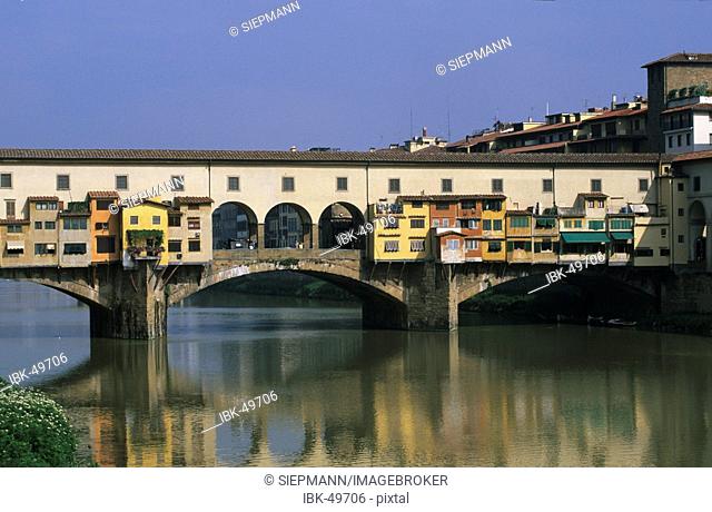 Ponte Vecchio Bridge River Arno in Florence Tuscany Italy