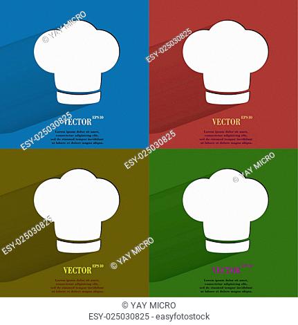 Color set Chef cap Cooking Flat modern web button with long shadow and space for your text