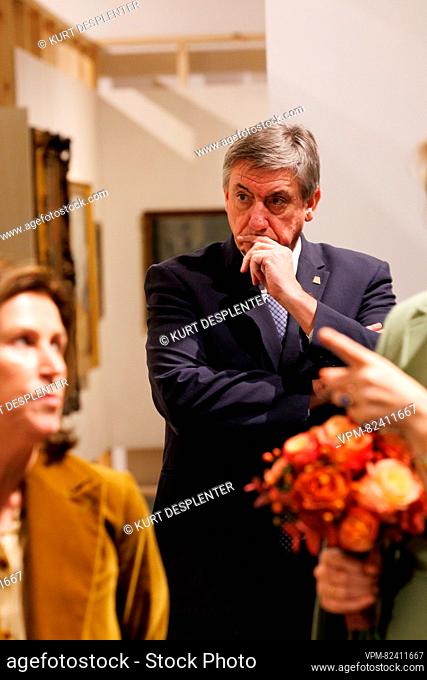 Flemish Minister President Jan Jambon pictured during a royal visit to the exhibition 'Rose, Rose, Rose a mes yeux. James Ensor and still life in Belgium from...