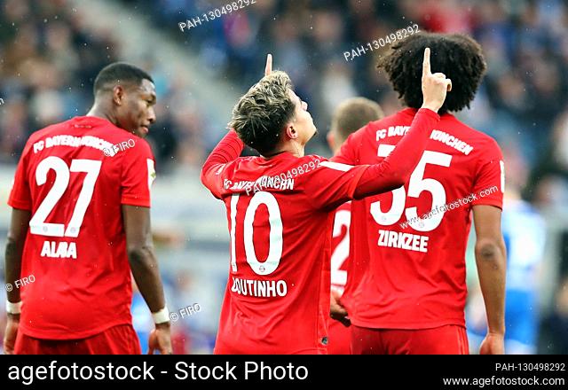 firo: 29.02.2020 Football, Soccer: 1. Bundesliga, season 2019/2020 TSG Hoffenheim - FCB FC Bayern Munich Muenchen FCB Philippe Coutinho, jubilation, goaljubel
