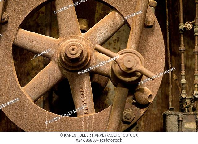 rusted wheel-works at now-defunct steel mill