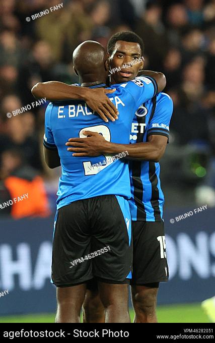 Club's players celebrate after winning a soccer game between Belgian Club Brugge KV and Spanish Atletico de Madrid, Tuesday 04 October 2022 in Brugge