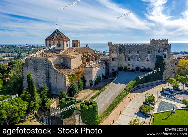 a view of Sant Marti Church and Altafulla Castle in Altafulla, Catalonia Spain