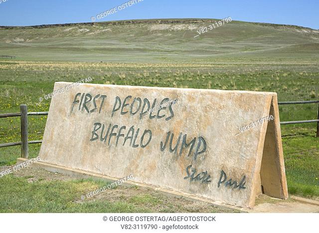 Entrance sign, First Peoples Buffalo Jump State Park, Montana