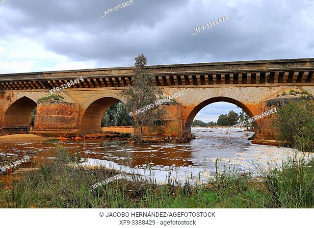 Roman bridge on the Rio Tinto. Huelva province. Andalucia. Spain