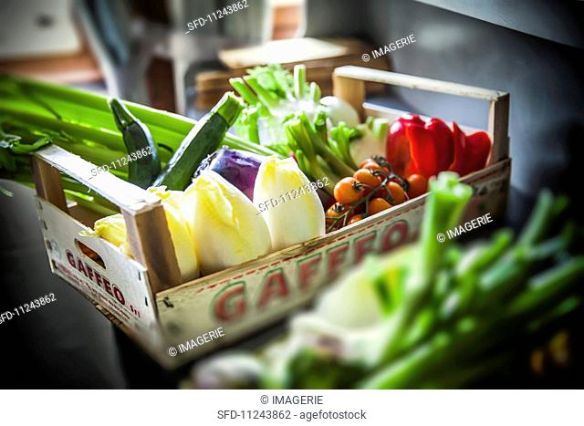Fresh vegetables in a vegetable crate
