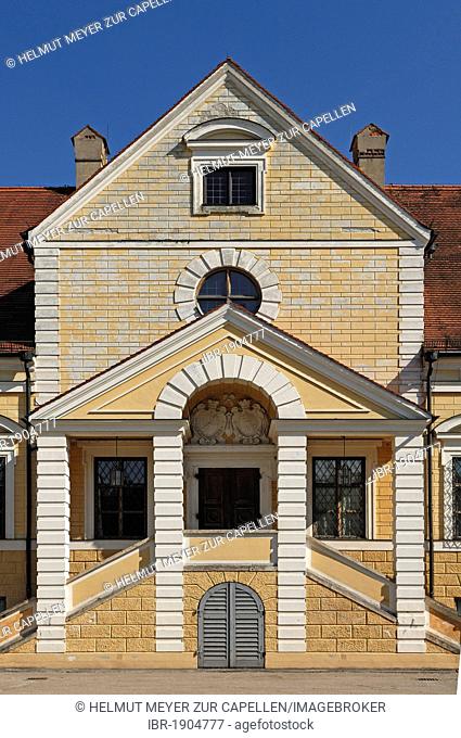 Entrance facade of Old Schleissheim Palace, 1617 - 1623, Maximilianshof courtyard, Oberschleissheim, Bavaria, Germany, Europe