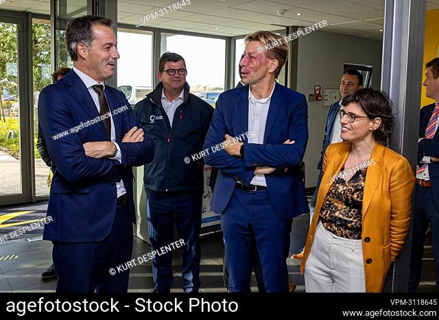 Prime Minister Alexander De Croo, Oostende's Mayor Bart Tommelein, ELIA CEO Chris Peeters and Energy minister Tinne Van der Straeten pictured during the...