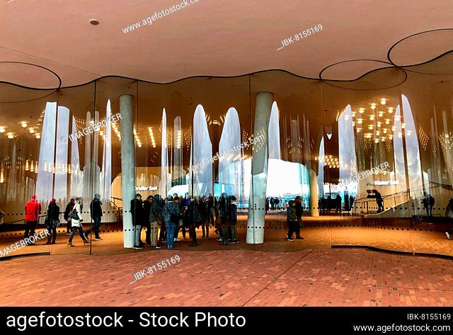 Public viewing platform, plaza with curved glass wind deflectors, Elbe Philharmonic Hall, Hafencity, Hamburg, Germany, Europe