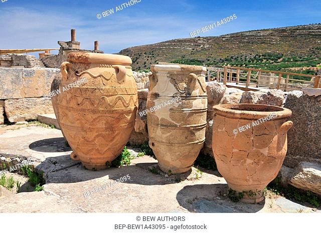 Pithoi, ceramic jars at Palace of Knossos near Heraklion. Crete, Greece