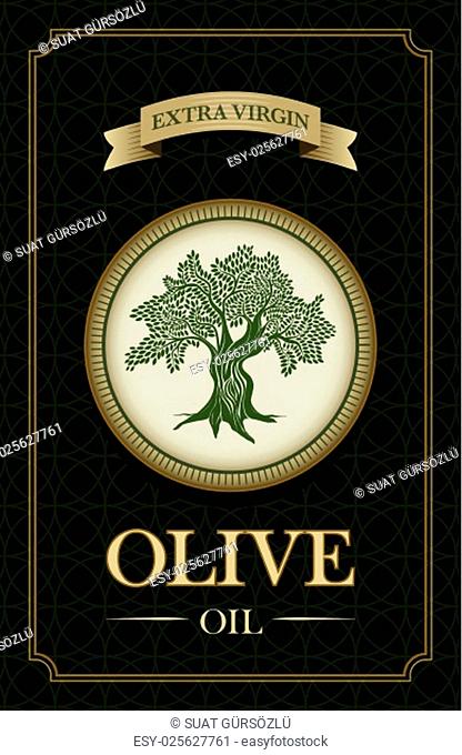 Glass oil olive bottle and label design template. Detailed vector illustration. Easy editable