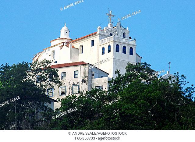 Convento da Penha, an historic convent on the top of a hill in Vila Velha, example of a colonial building style during 16th century in Brazil