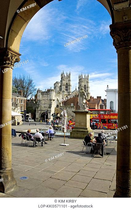 England, North Yorkshire, York. Looking across Exhibition Square from the City Art Gallery towards Bootham Bar and the Minster