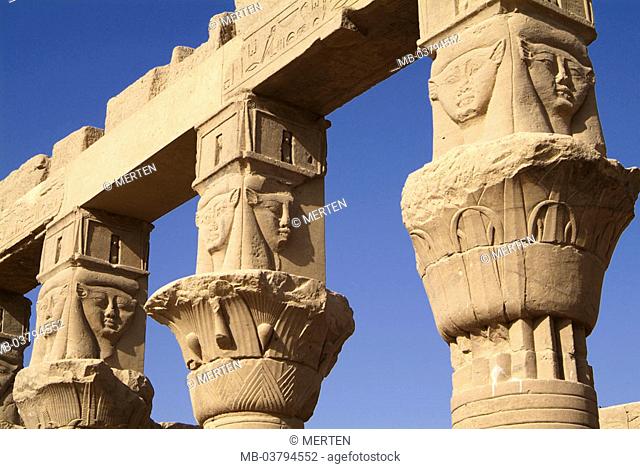 Egypt, Assuan, island Agilkia, temples,  from Philae, columns, detail  Africa, head Egypt, destination, destination, sight, culture, Nile island, sanctuary