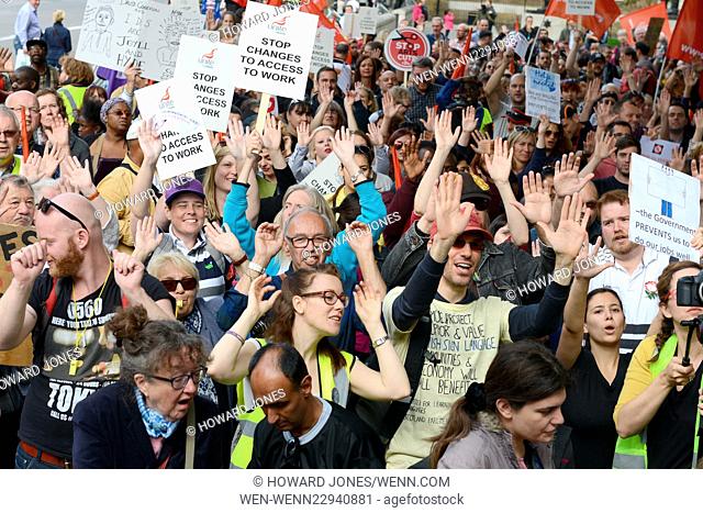 Hundreds of deaf and disabled people marched to Downing Street to oppose cuts to Access to Work grants that enable adaptations in the workplace