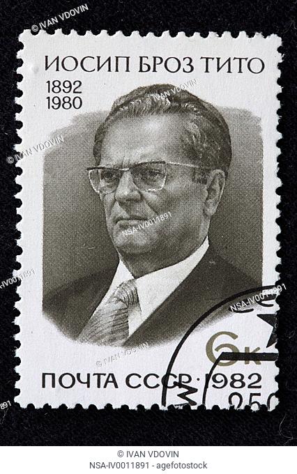 Josip Broz Tito, President of the Socialist Federal Republic of Yugoslavia 1953-1980, postage stamp, USSR, 1982
