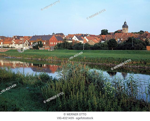 D-Witzenhausen, Werra, Hessisches Bergland, Hessen, Stadtansicht, Stadtpanorama, Kirche, Werrapromenade, Flusslandschaft D-Witzenhausen, Werra