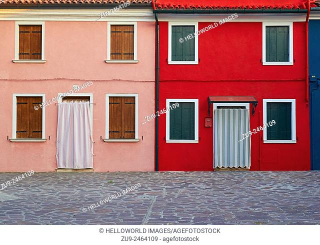 Colourful painted houses, Burano, Venetian Lagoon, Veneto, Italy, Europe