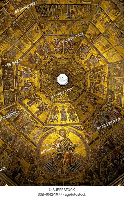 Enthroned Christ, by Coppo di Marcovaldo, 13th Century mosaics, cupola ceiling, Baptistry, Florence, Tuscany, Italy, Europe