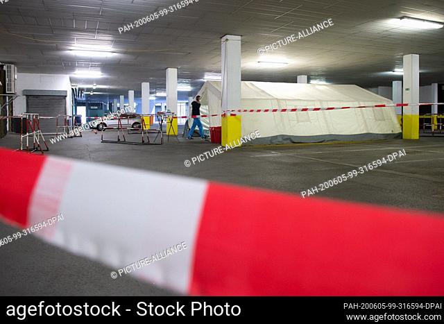 05 June 2020, Lower Saxony, Göttingen: In the underground car park of the Iduna Centre, a tent has been erected for the Covid 19 test