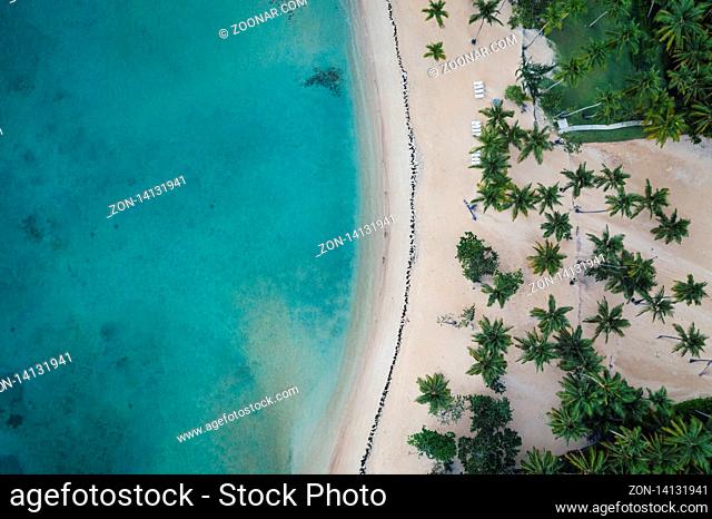 Aerial view of tropical beach.Samana peninsula, Bahia Principe beach, Dominican Republic